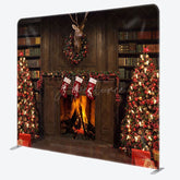 Aperturee - Aperturee Brown Vintage Bookshelf Christmas Fireplace Backdrop